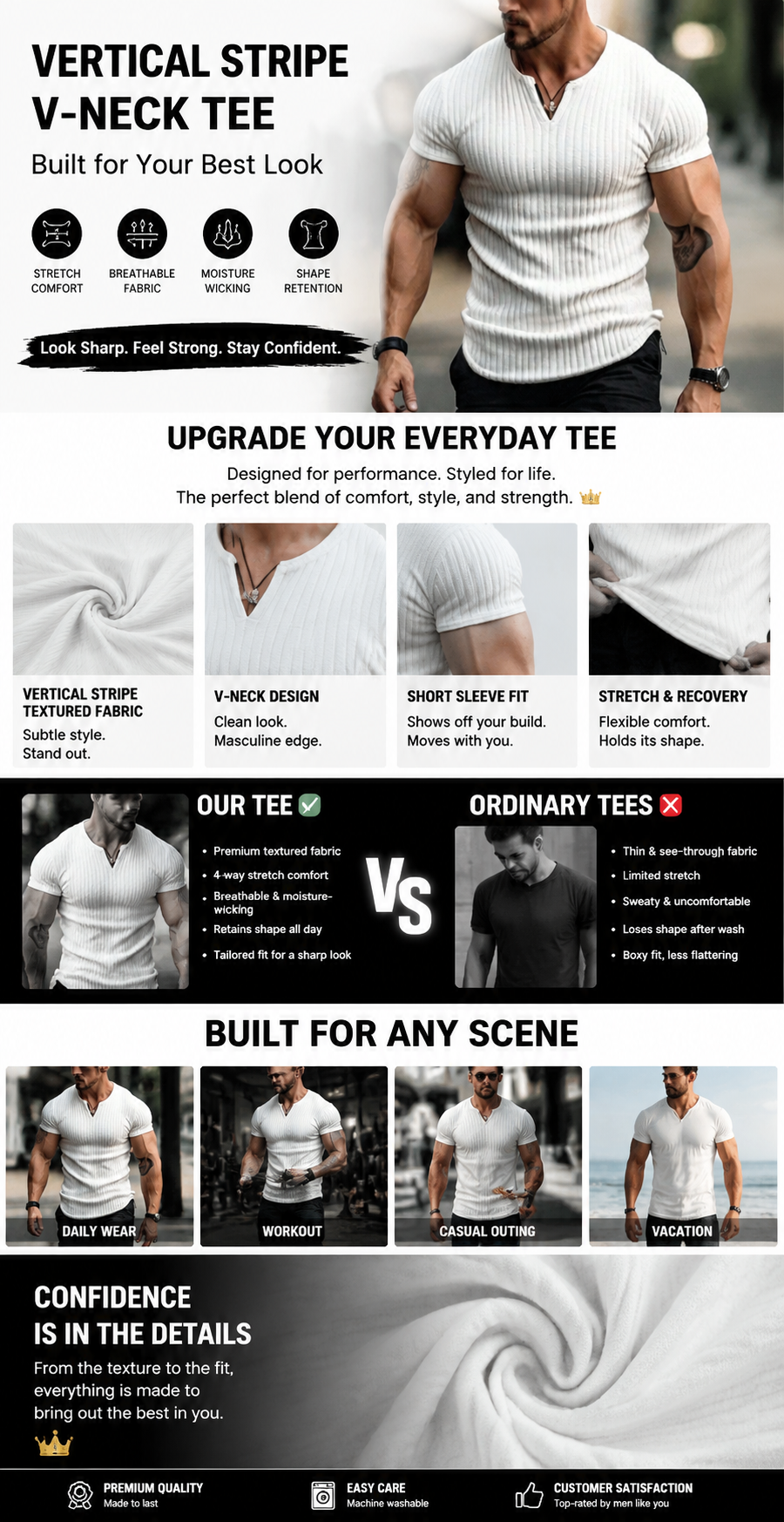 VERTICAL STRIPE V-NECK TEE