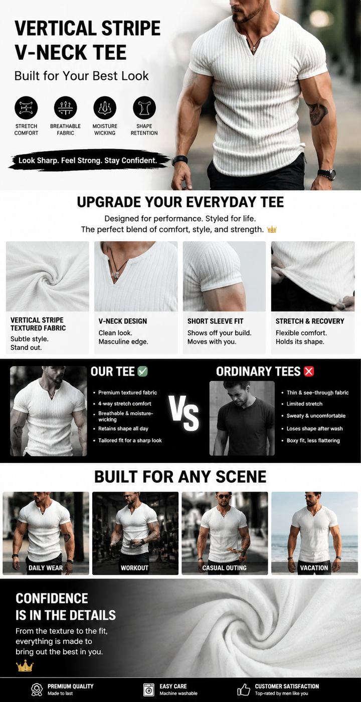 VERTICAL STRIPE V-NECK TEE