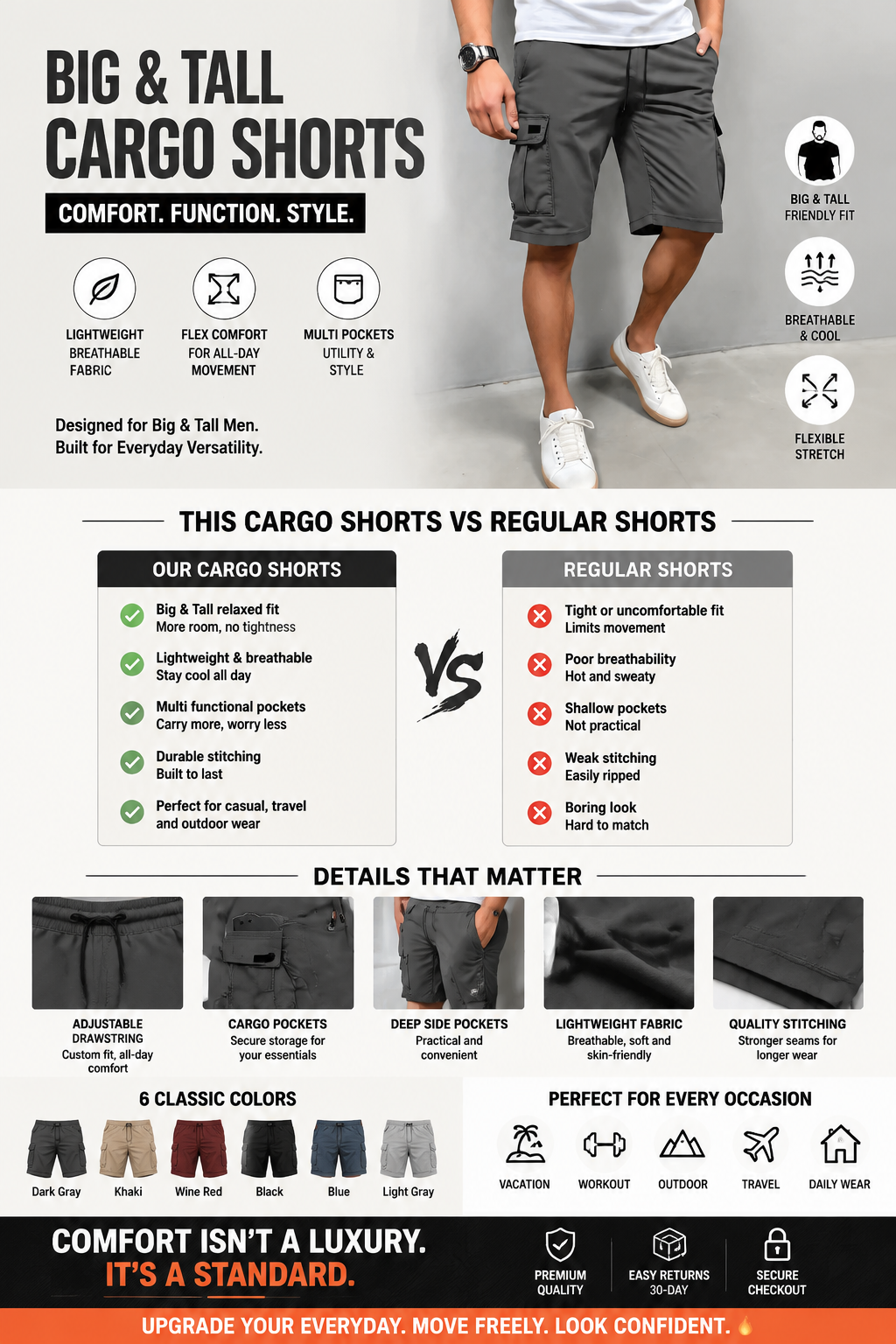 BIG &amp; TALLCARGO SHORTS