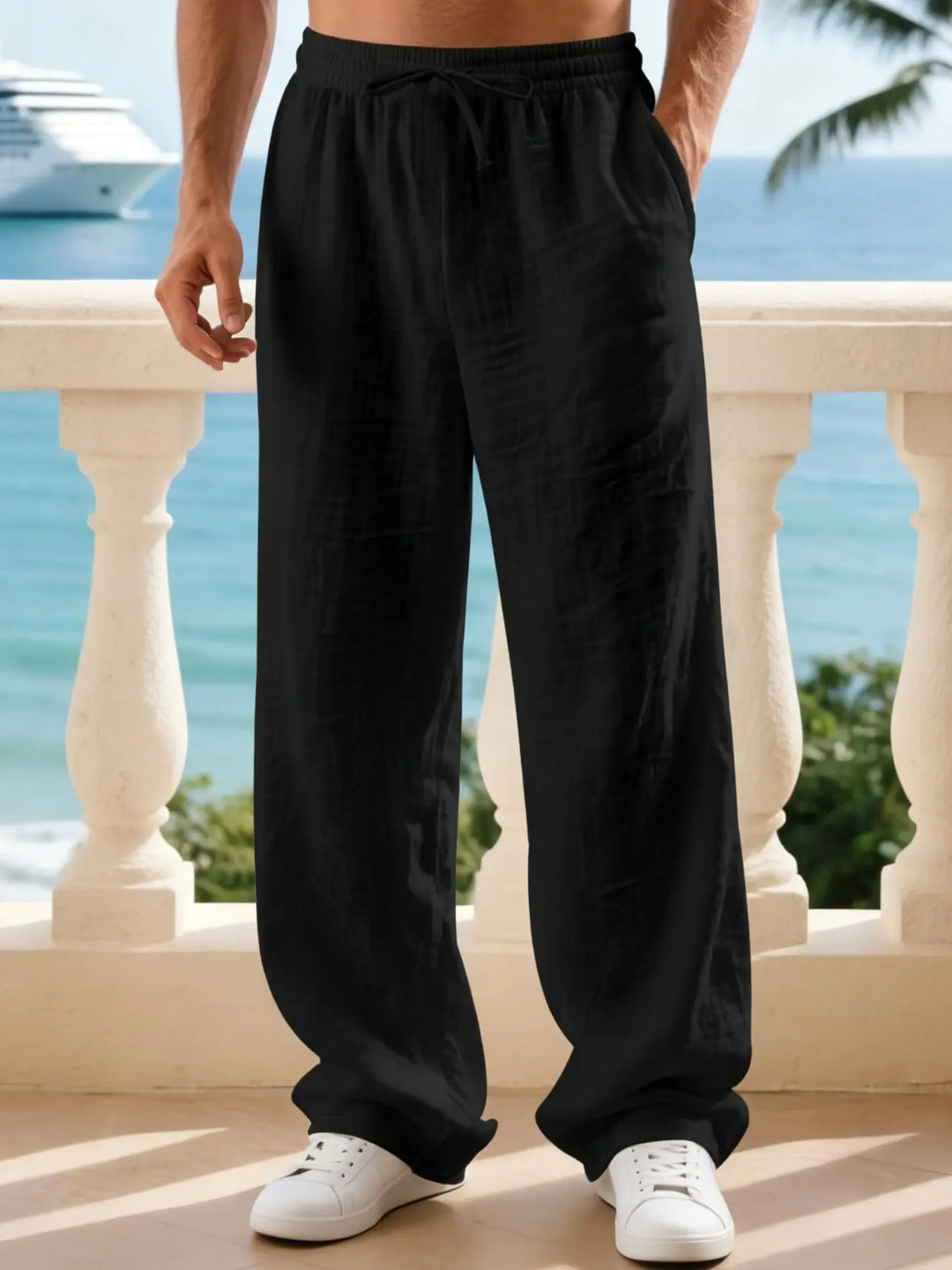 Men’s Coastal Linen-Blend Relaxed Drawstring Pants