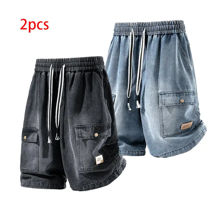Relaxed Washed Denim Cargo Shorts
