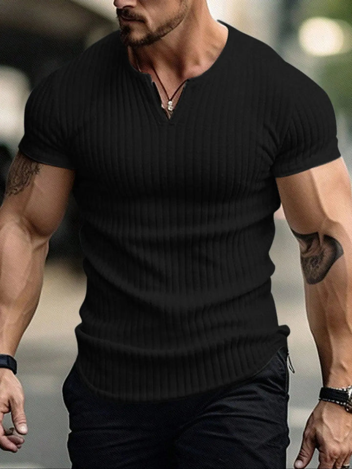 VERTICAL STRIPE V-NECK TEE