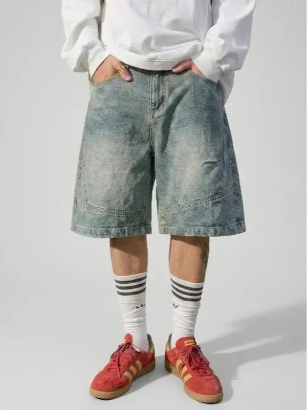 Washed Denim Cargo Shorts