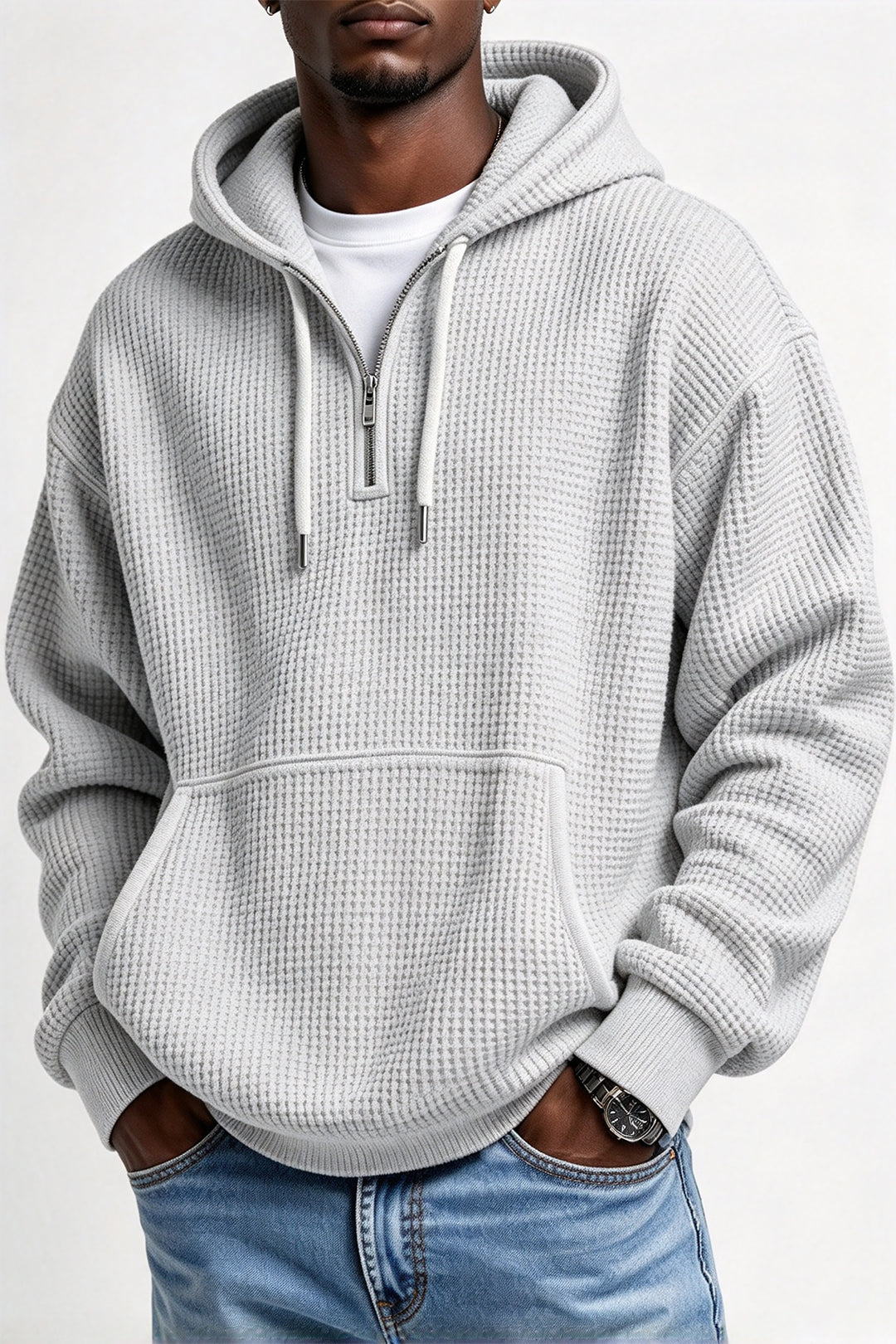 Zeeyr Waffle Knit Half-Zip Men Hoodie