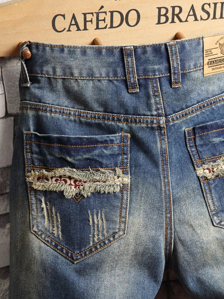 Street Style Patchwork Denim Shorts