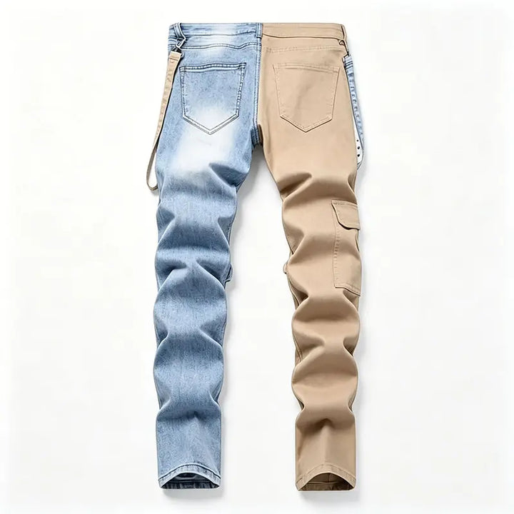 Contrast-Color Zipper Non-Stretch Jeans