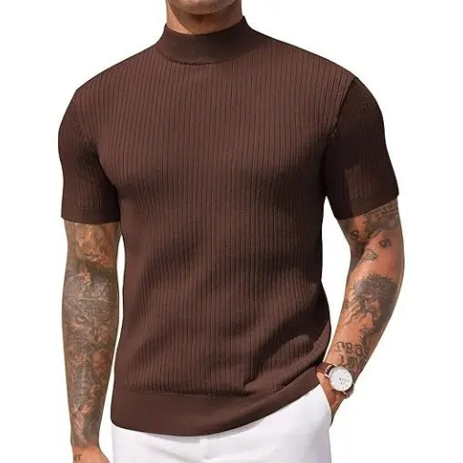 Ribbed Mock Neck Knit Tee