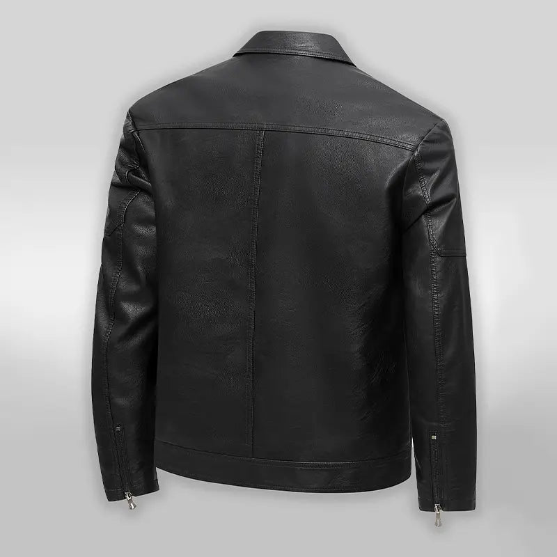 Minimalist Faux Leather Collared Neck Jacket