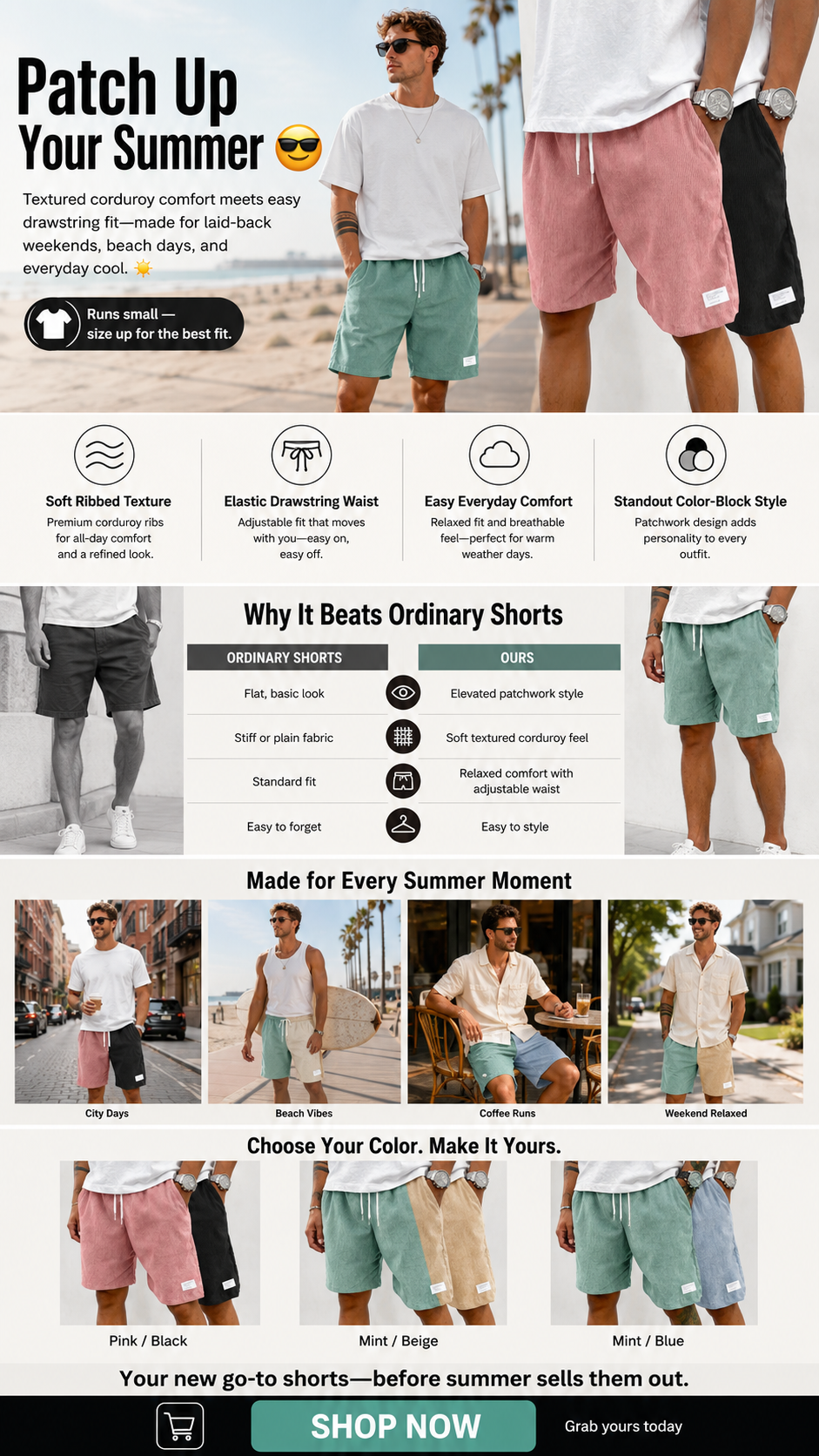 Textured Corduroy Comfort Shorts