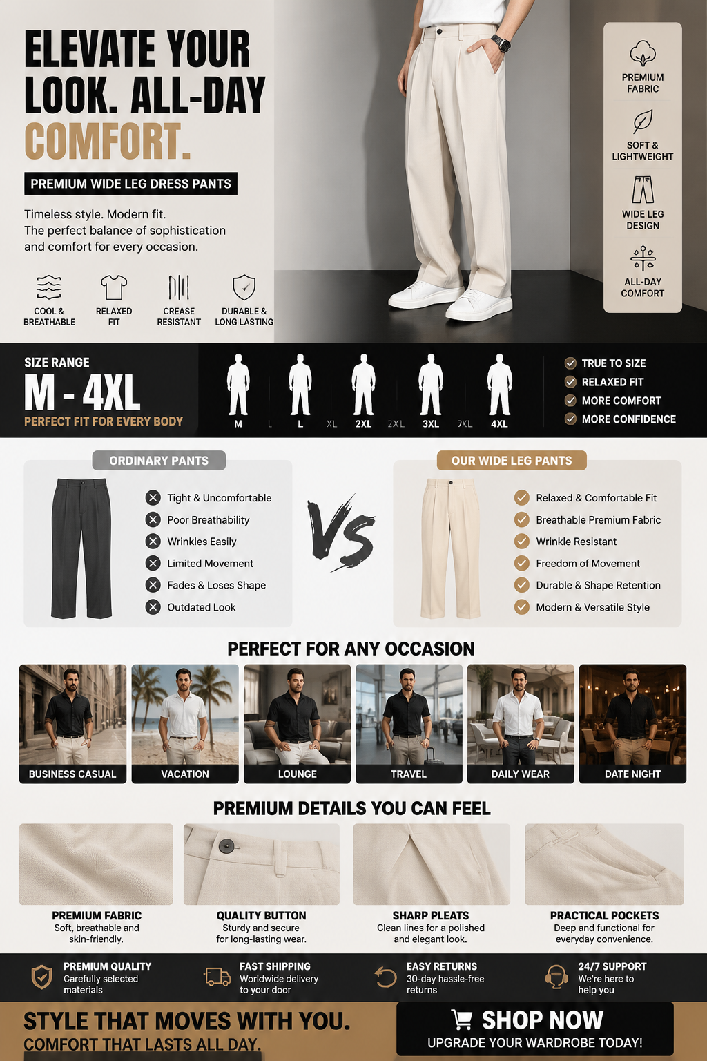PREMIUM WIDE LEG DRESS PANTS
