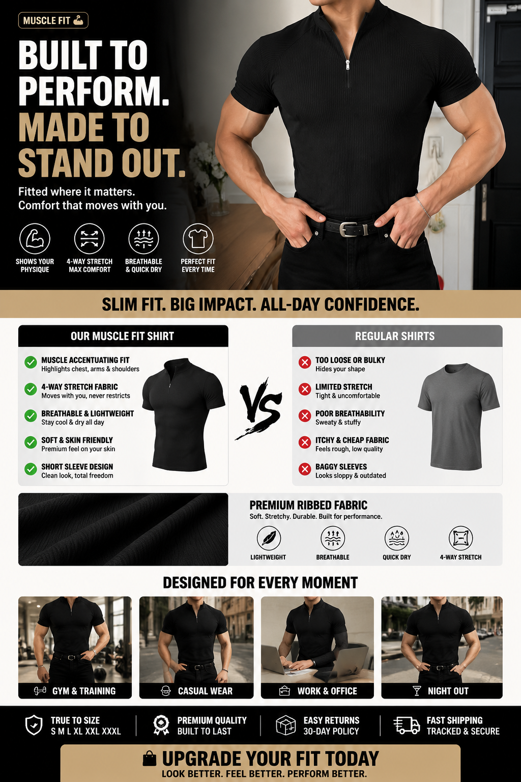 MUSCLE FIT PERFORMANCE ZIPPED POLO