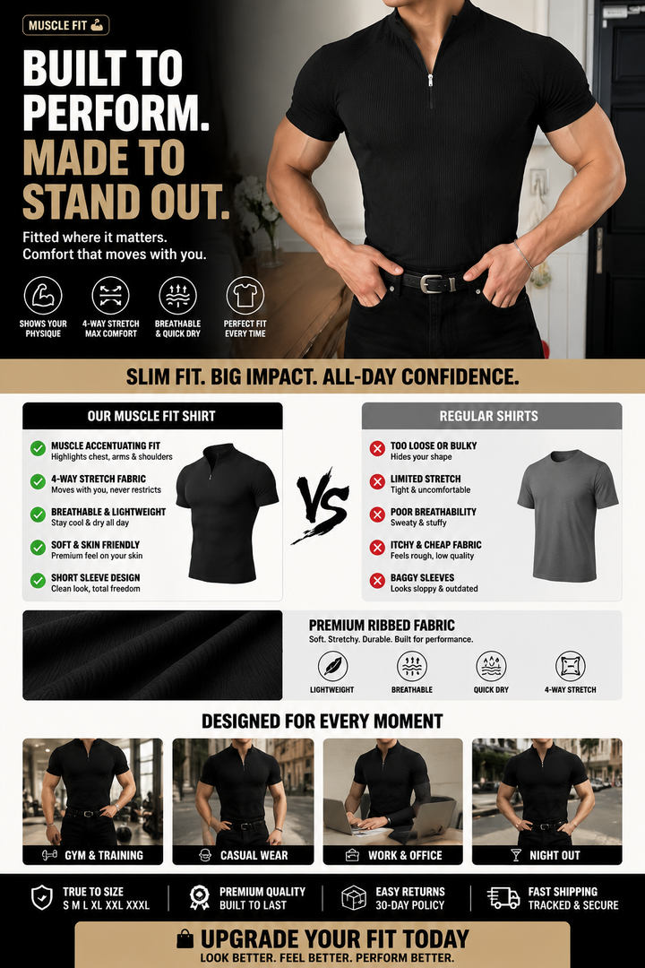 MUSCLE FIT PERFORMANCE ZIPPED POLO