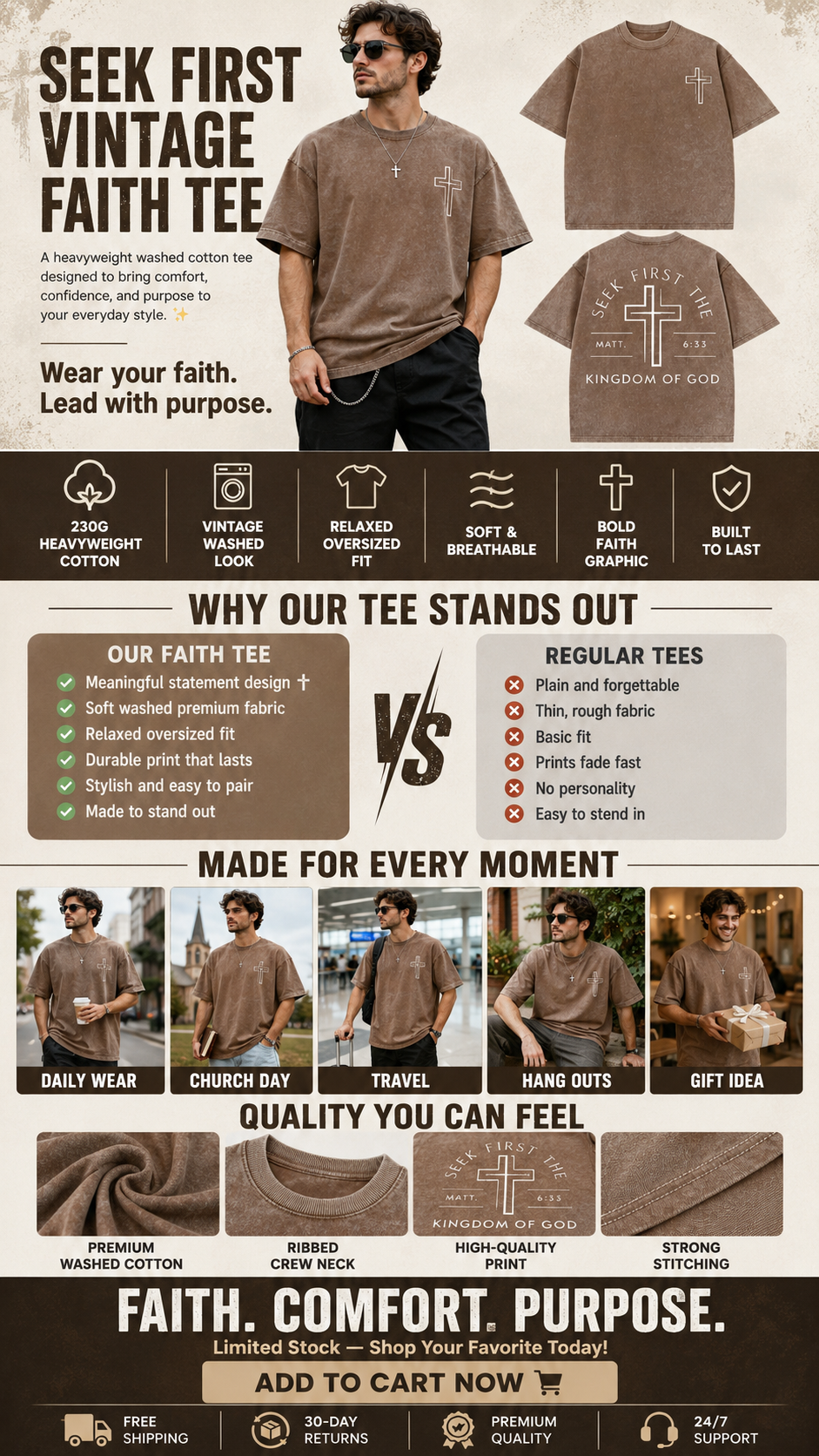 SEEK FIRST VINTAGE FAITH TEE