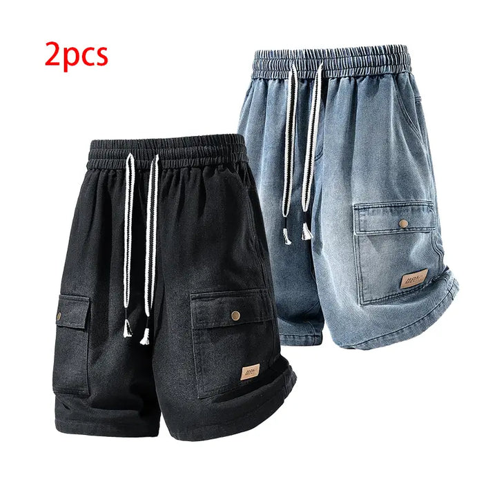 Relaxed Washed Denim Cargo Shorts
