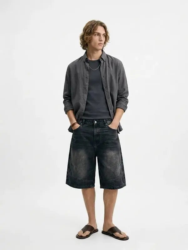 Washed Denim Cargo Shorts