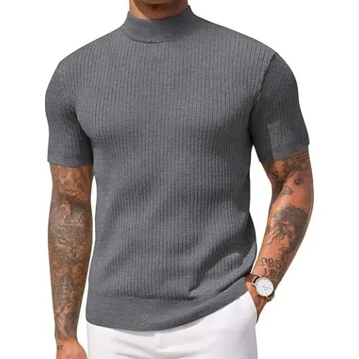 Ribbed Mock Neck Knit Tee