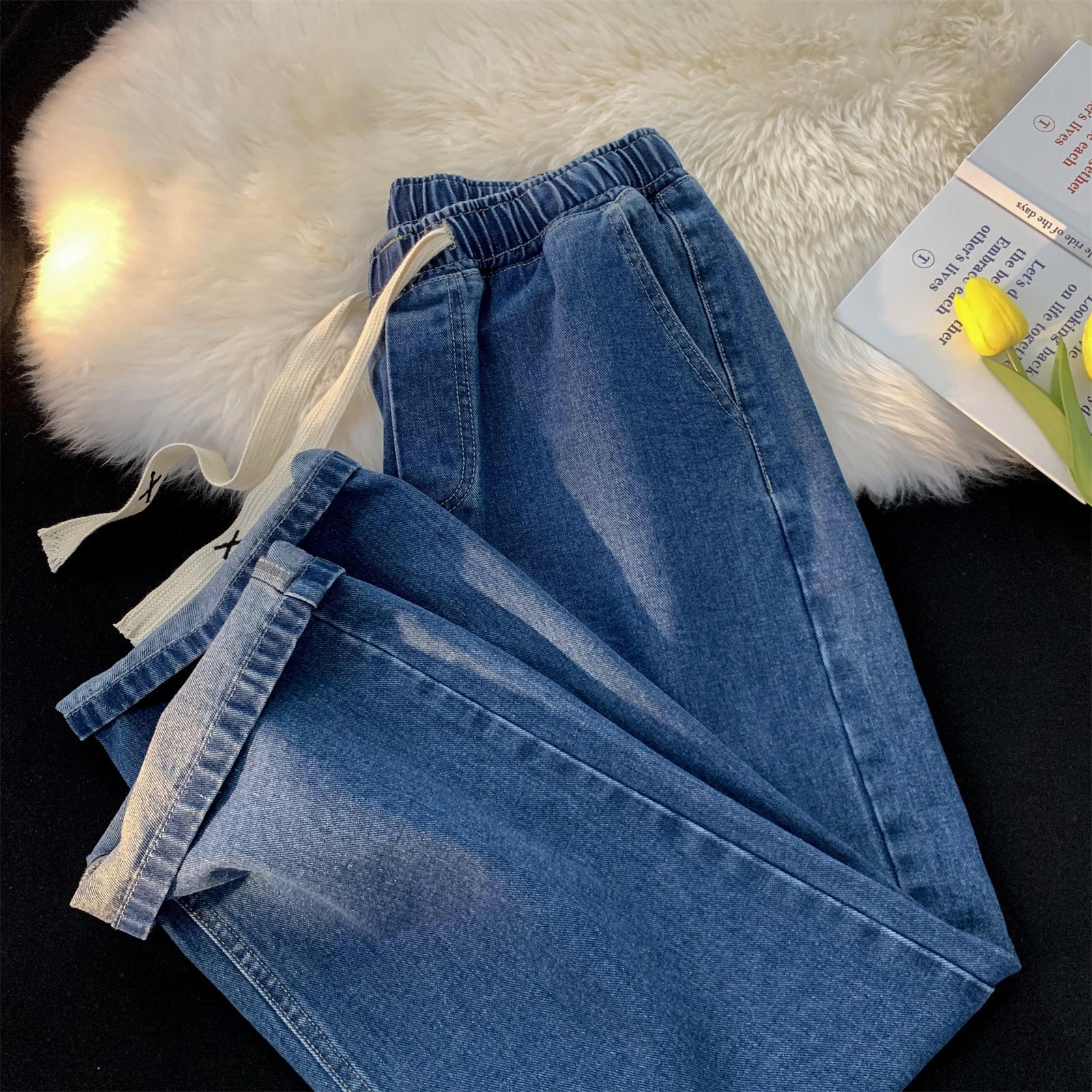 Relaxed Drawstring Denim Pants