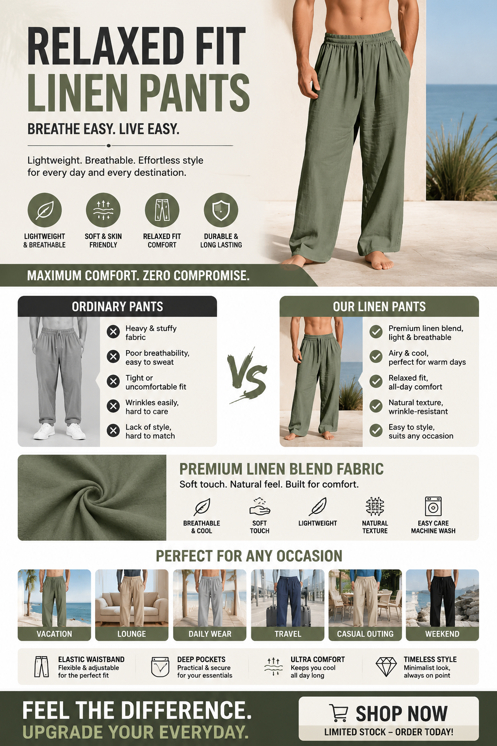 RELAXED FIT LINEN PANTS