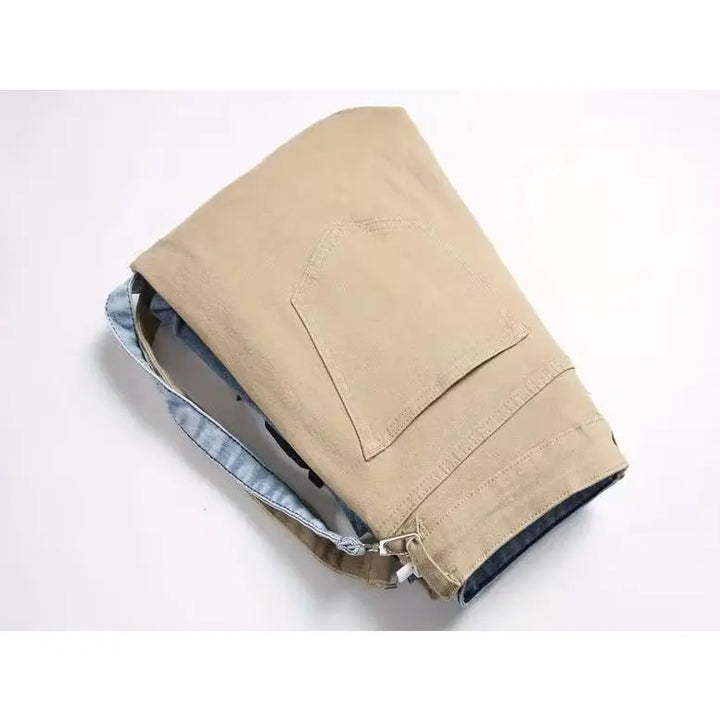 Contrast-Color Zipper Non-Stretch Jeans