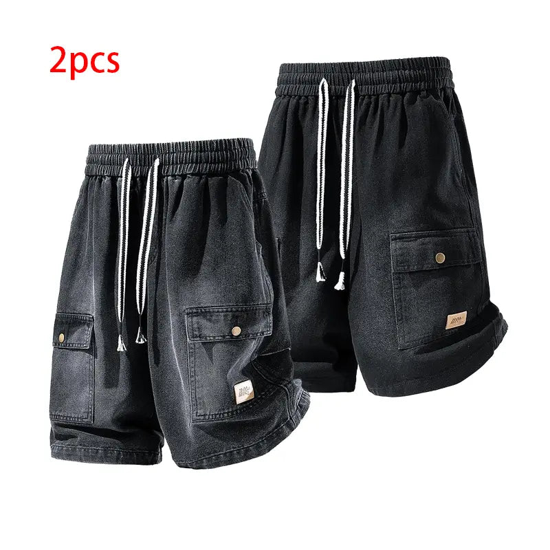 Relaxed Washed Denim Cargo Shorts