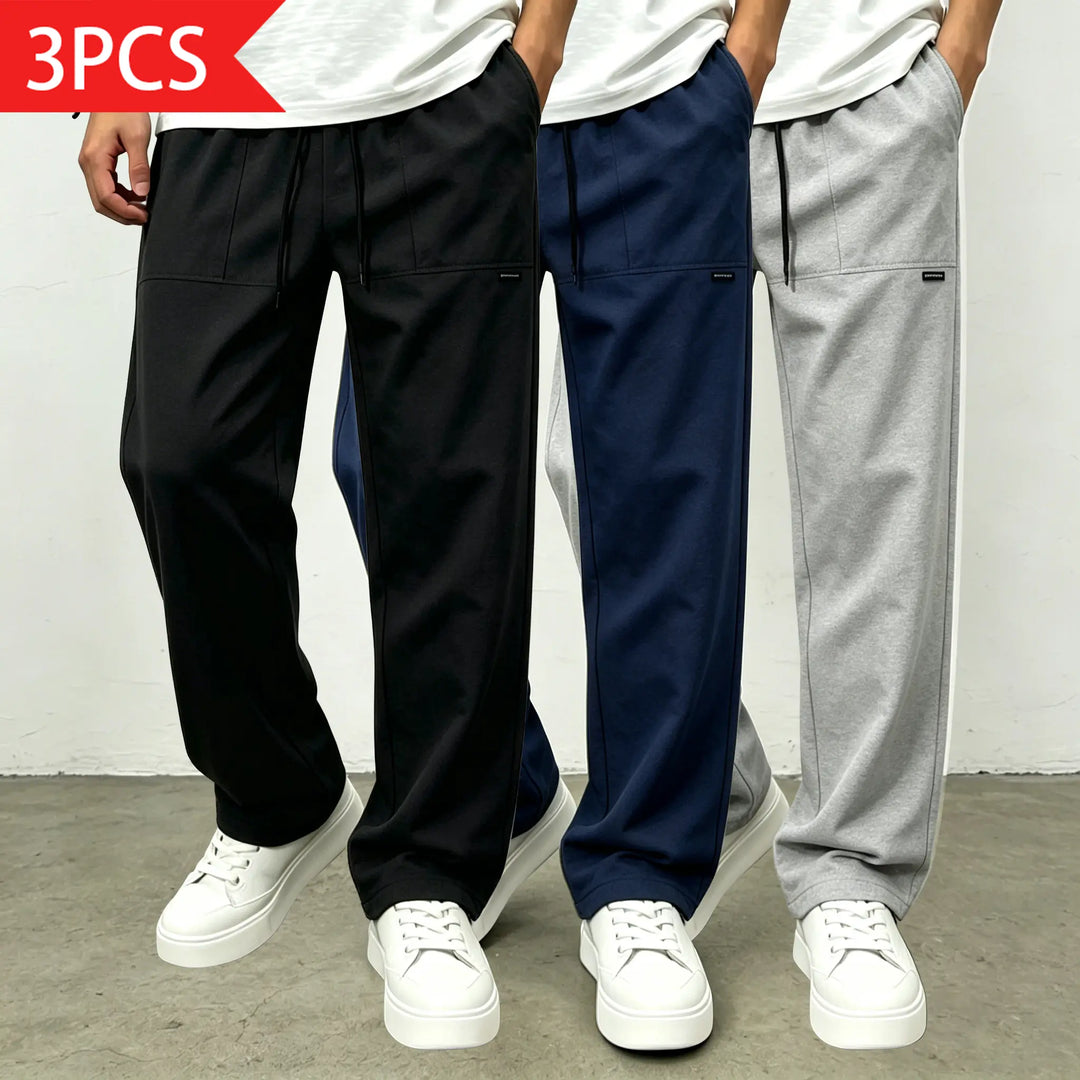 Basic Plain Loose Drawstring Mid Waist Pants