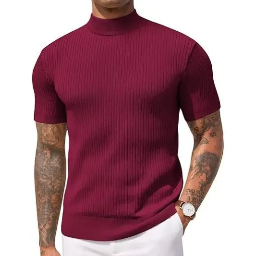 Ribbed Mock Neck Knit Tee