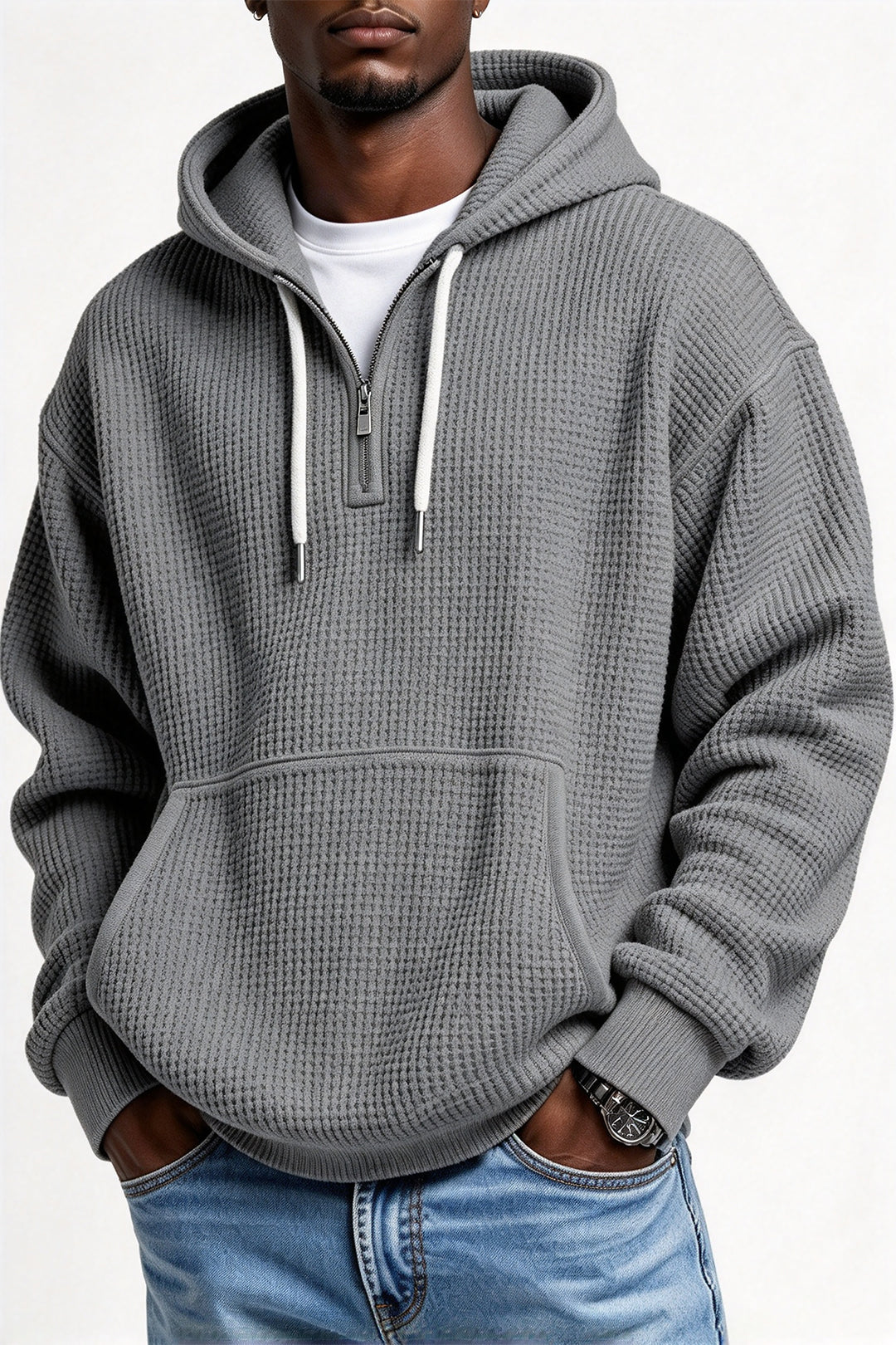 Zeeyr Waffle Knit Half-Zip Men Hoodie