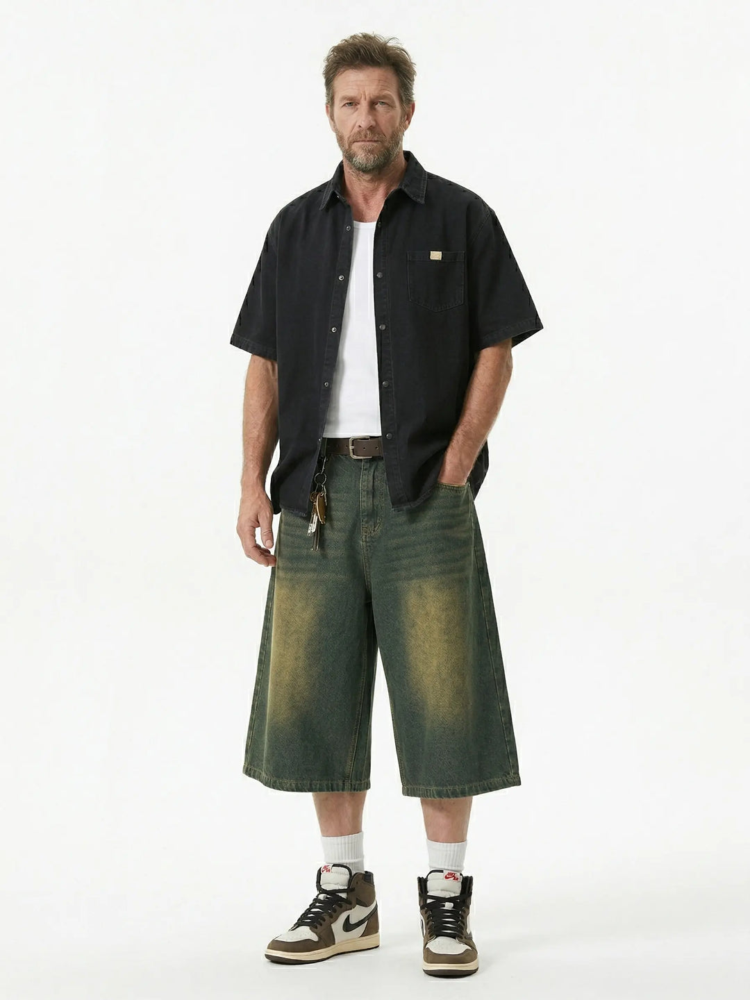 Retro Washed Wide Denim Shorts