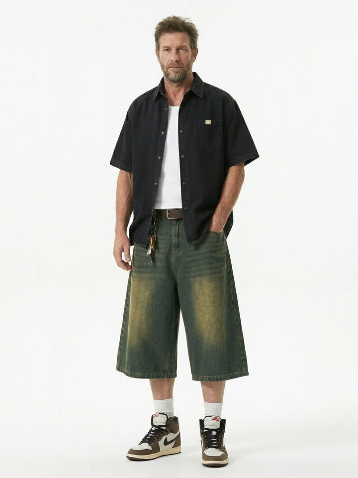 Retro Washed Wide Denim Shorts