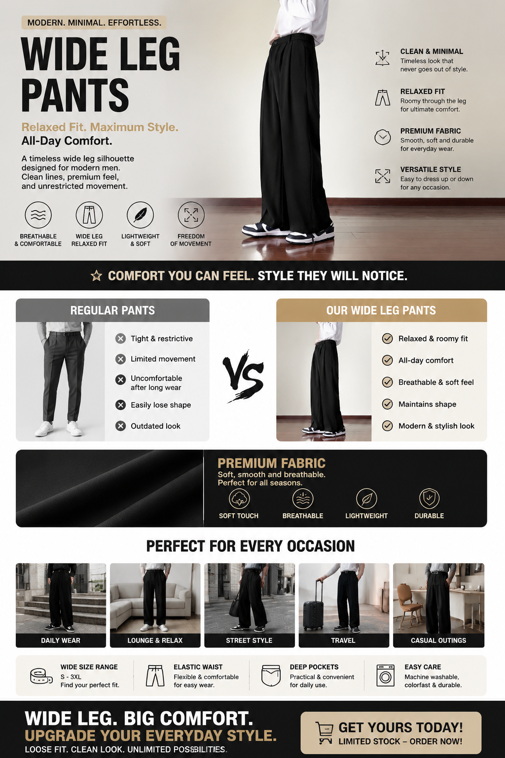 TALL WIDE LEG COMFORT PANTS