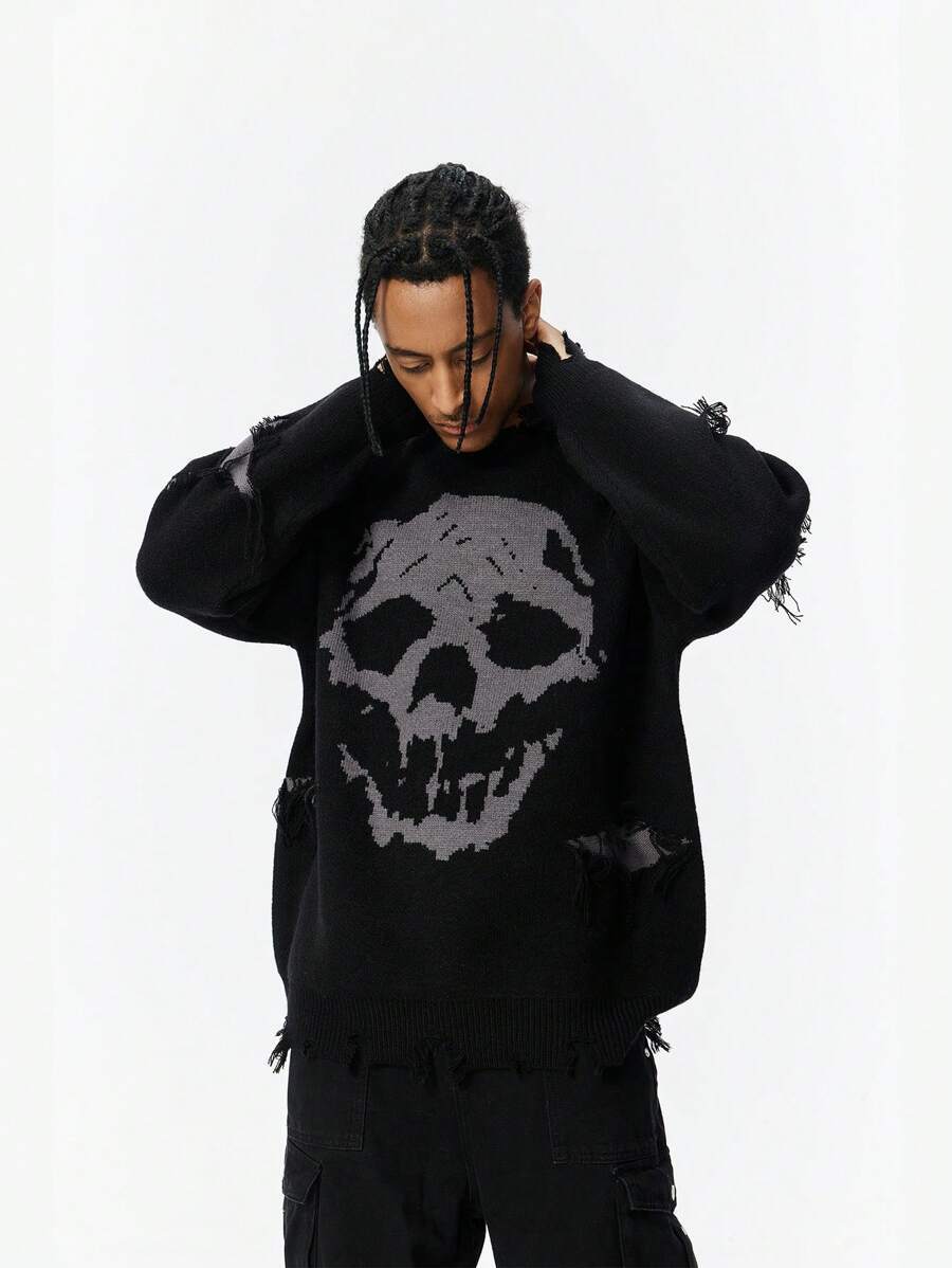 Ripped Drop Shoulder Sweater Pullover