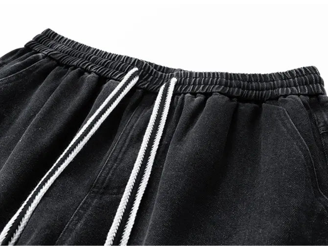Relaxed Washed Denim Cargo Shorts