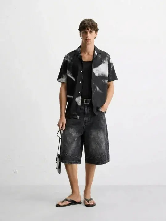 Washed Denim Cargo Shorts