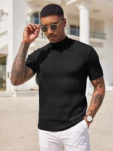 Ribbed Mock Neck Knit Tee