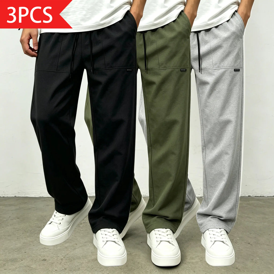 Basic Plain Loose Drawstring Mid Waist Pants