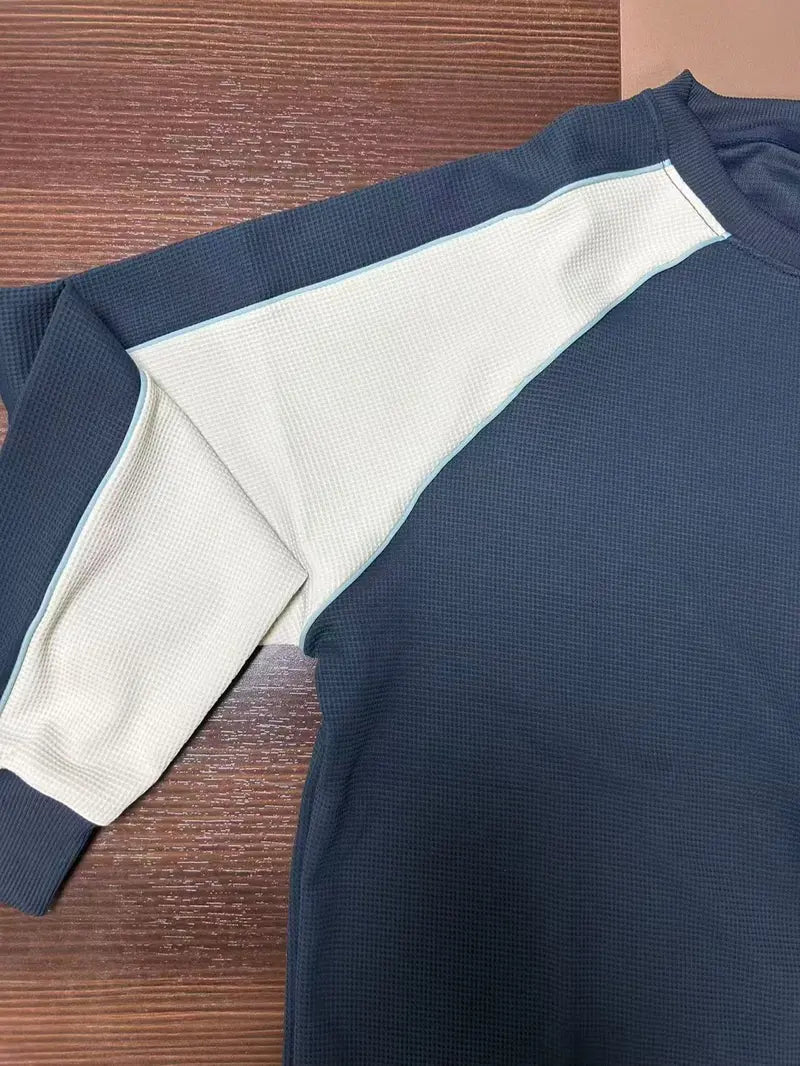 Contrast Waffle Knit Crewneck Sweatshirt