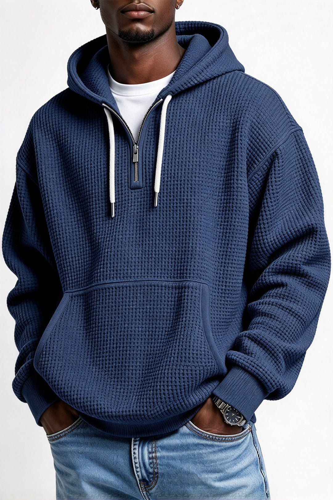 Zeeyr Waffle Knit Half-Zip Men Hoodie