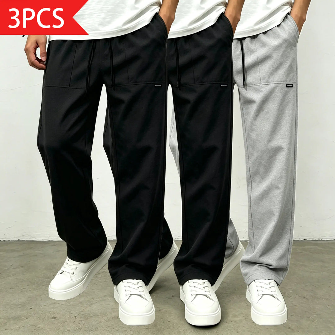 Basic Plain Loose Drawstring Mid Waist Pants
