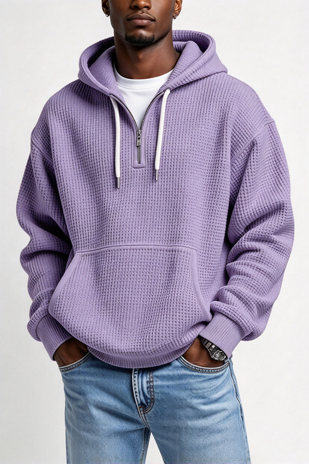 Zeeyr Waffle Knit Half-Zip Men Hoodie
