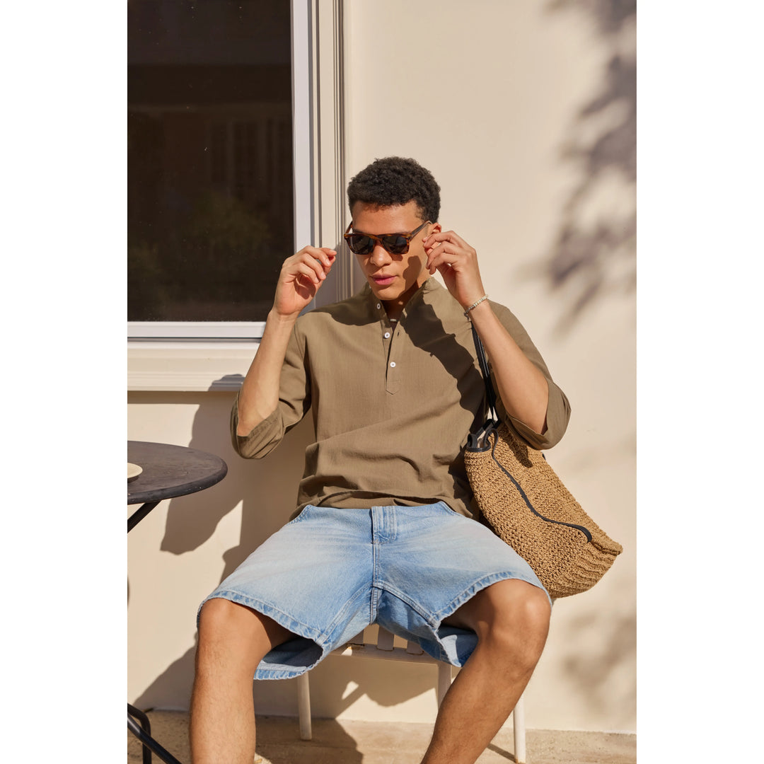 Coastal Breeze Linen Henley Shirt