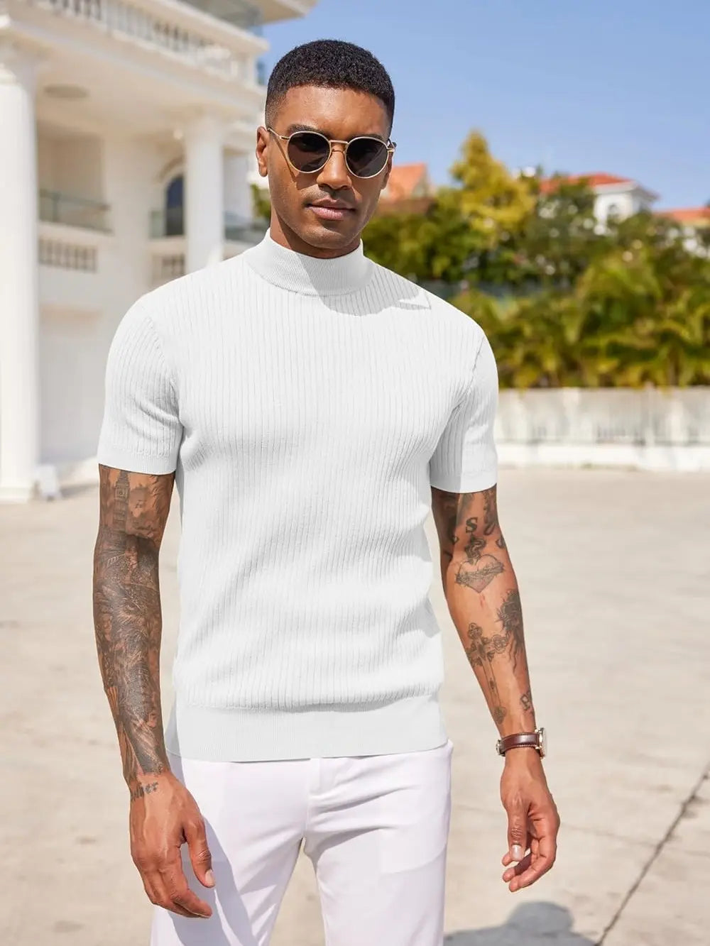 Ribbed Mock Neck Knit Tee