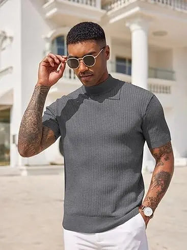 Ribbed Mock Neck Knit Tee