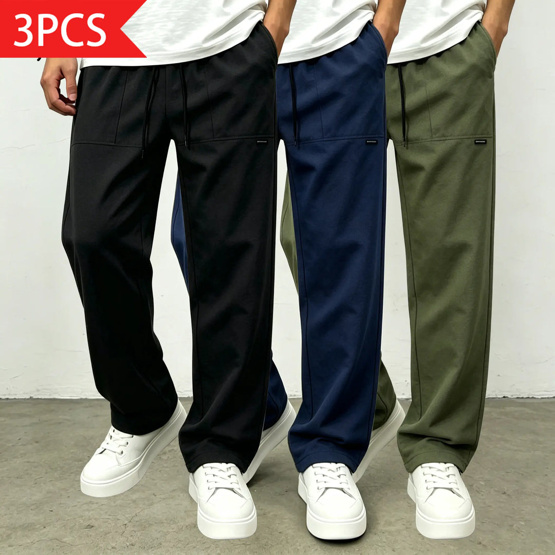 Basic Plain Loose Drawstring Mid Waist Pants