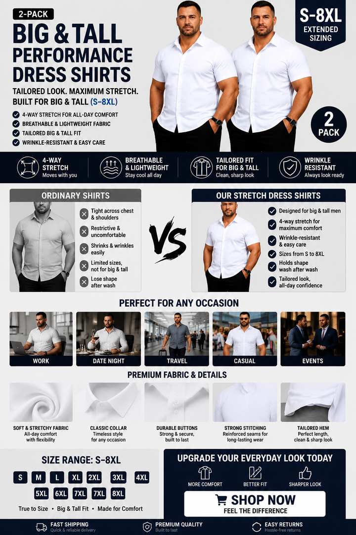 2-PACK BIG &amp;TALL PERFORMANCE DRESS SHIRTS