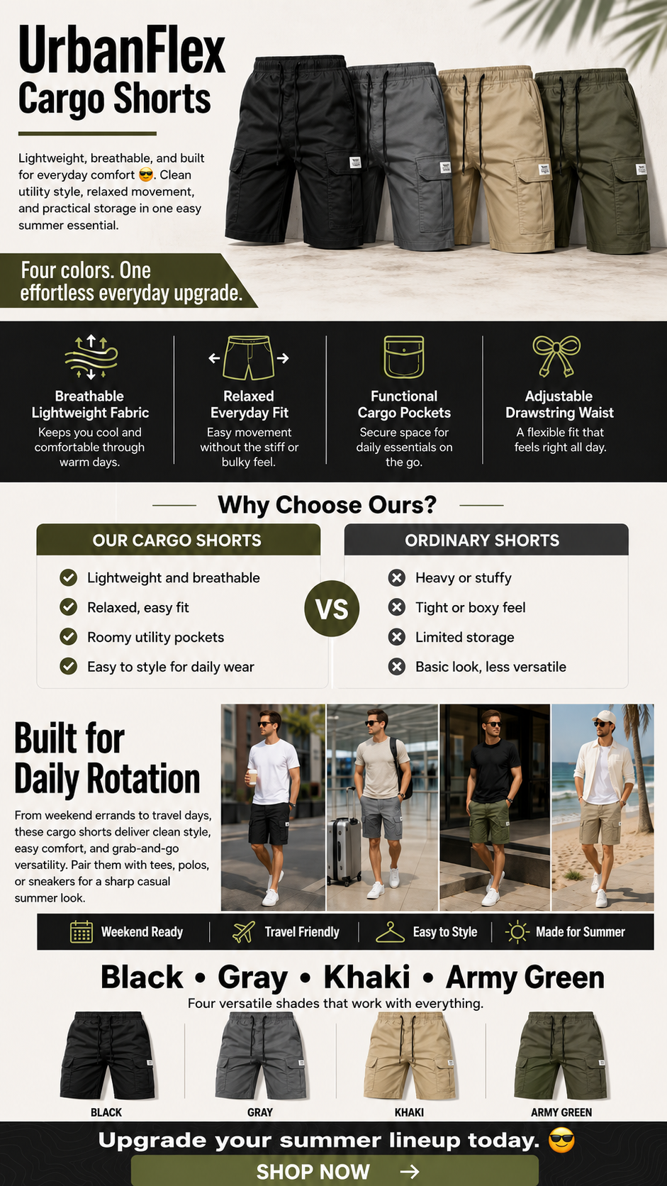 3 pieces UrbanFlex Cargo Shorts