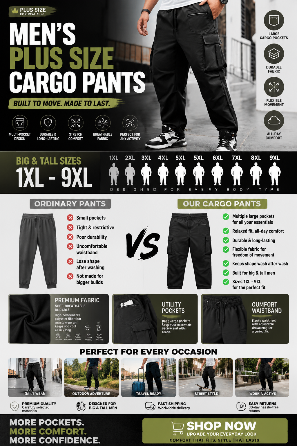 Men’s Plus Size Tactical Cargo Pants