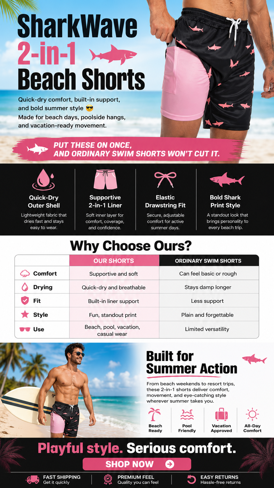 SharkWave 2-in-1 Beach Shorts