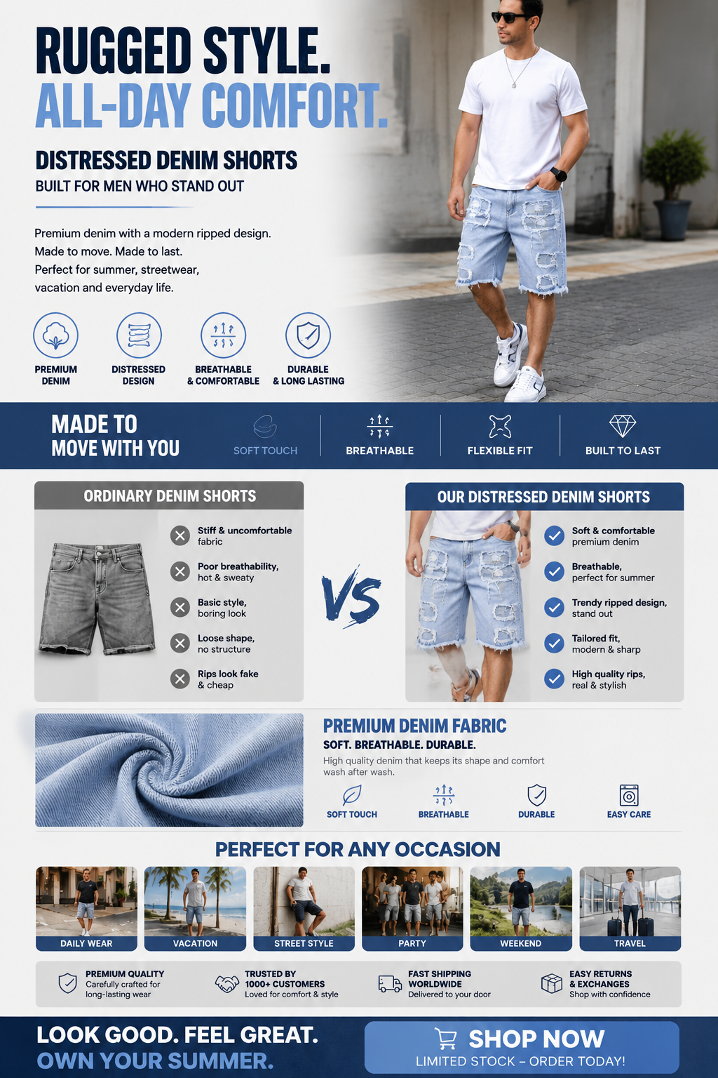 DISTRESSED DENIM SHORTS