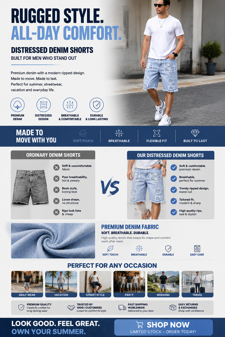 DISTRESSED DENIM SHORTS