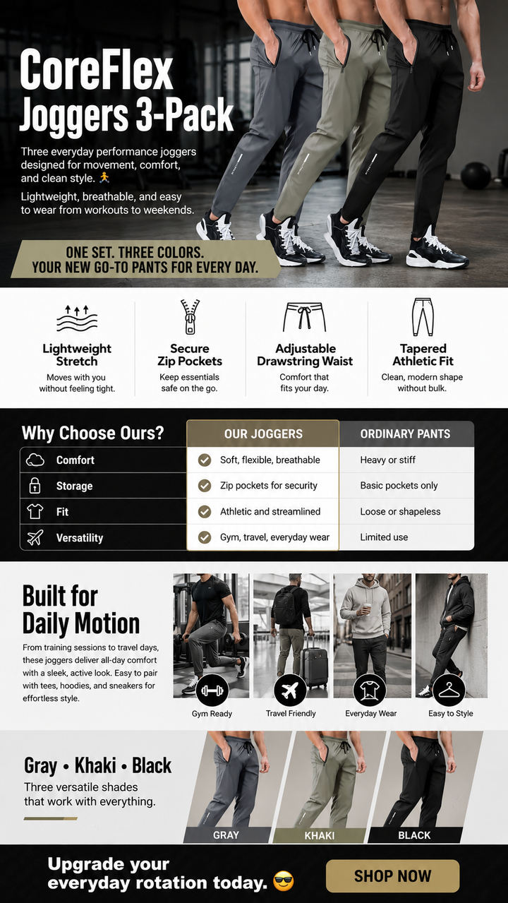 Big&amp;Tall Core Flex Joggers 3-Pack